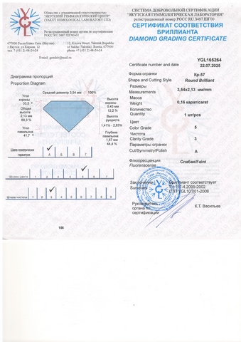 Бриллиант  0,160 карат