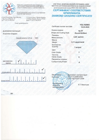 Бриллиант круглый 0,110 карат