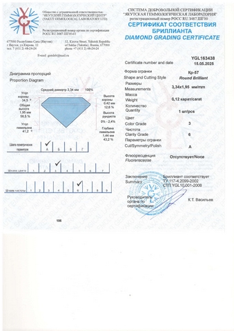 Бриллиант круглый 0,120 карат
