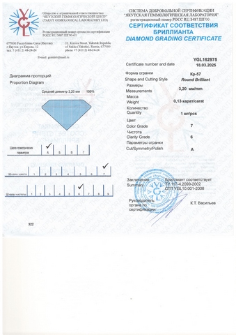 Бриллиант круглый 0,130 карат