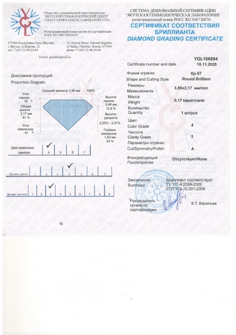 Бриллиант  0,170 карат