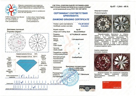 Бриллиант круглый 1,240 карат