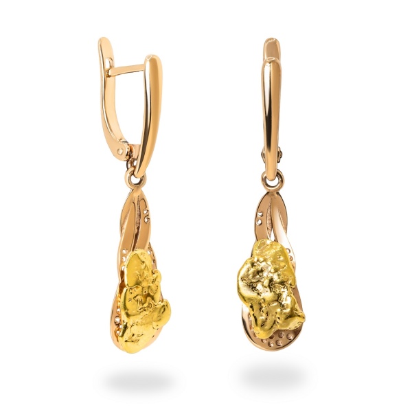 Серьги из красного золота с самородком