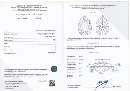 Бриллиант груша 0,620 карат