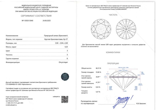 Бриллиант  0,250 карат
