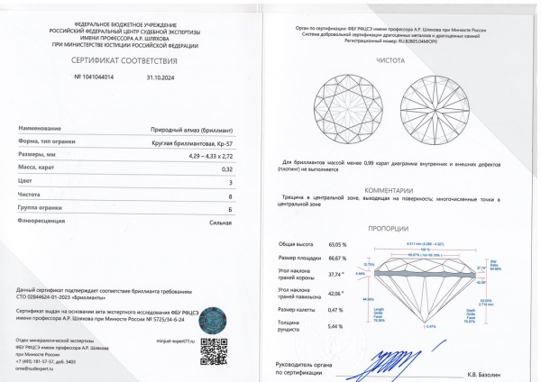 Бриллиант круглый 0,320 карат