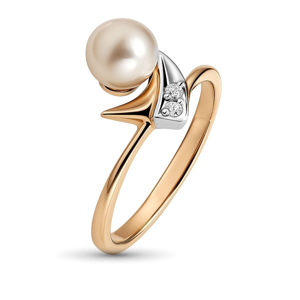 Кольцо из комбинированного золота с жемчугом и бриллиантами