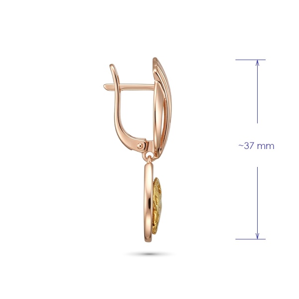 Серьги из красного золота с самородком