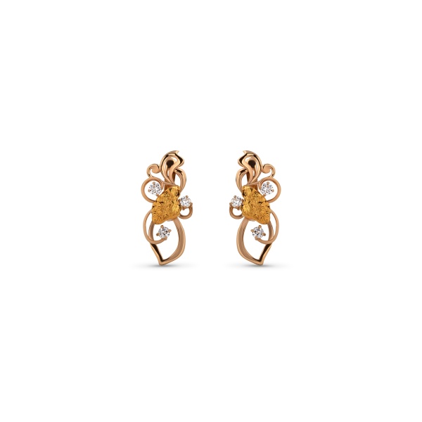 Серьги из желтого золота с самородком и бриллиантами