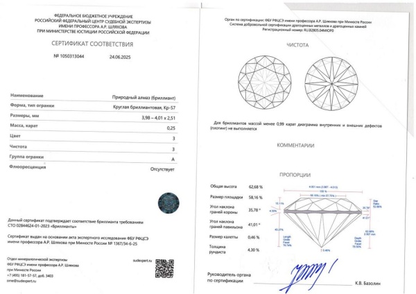 Бриллиант  0,250 карат