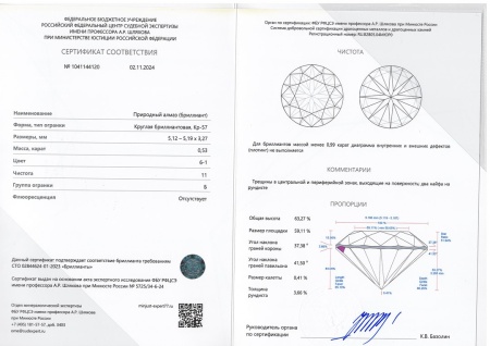 Бриллиант круглый 0,530 карат