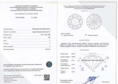 Бриллиант круглый 1,600 карат