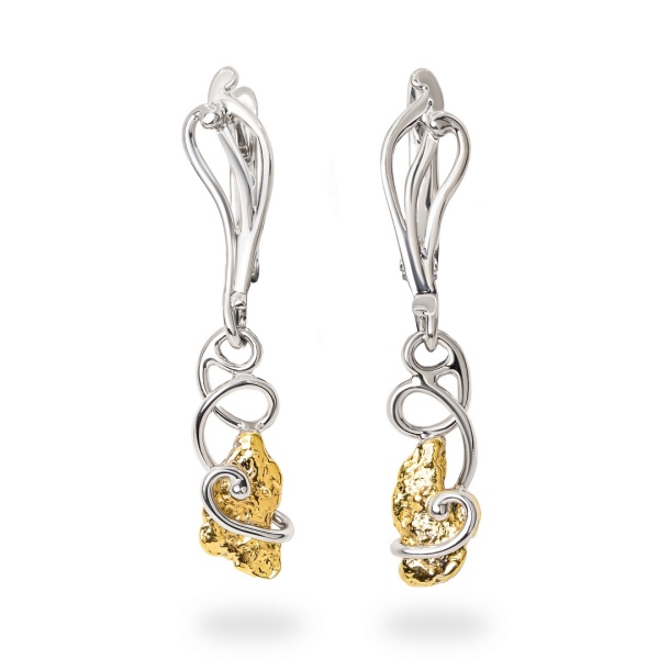 Серьги из белого золота с самородком