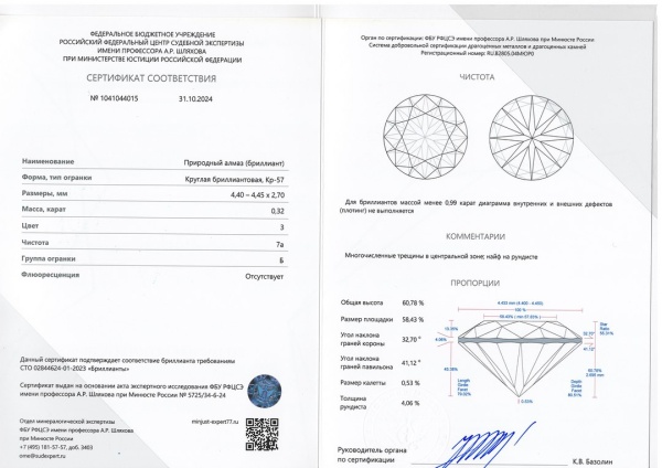 Бриллиант круглый 0,320 карат