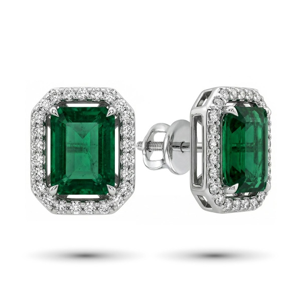 Серьги из белого золота с изумрудом и бриллиантами