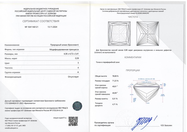Бриллиант принцесса 0,590 карат