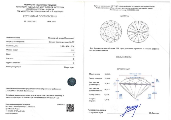 Бриллиант  0,250 карат