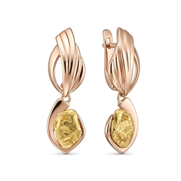 Серьги из красного золота с самородком