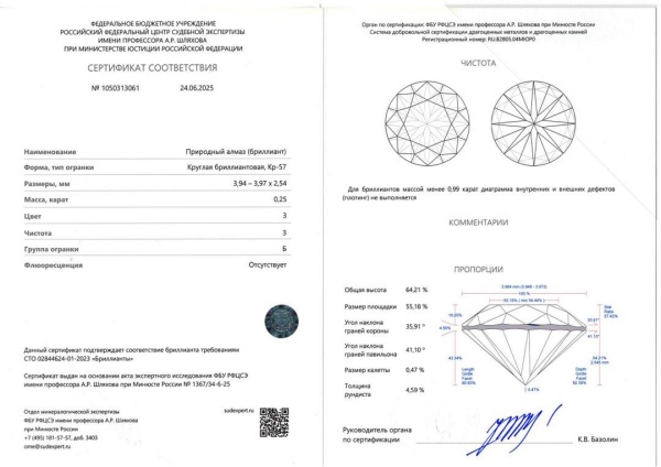Бриллиант  0,250 карат
