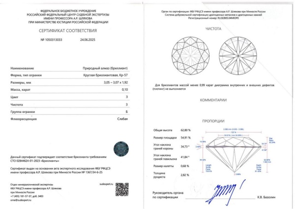 Бриллиант  0,100 карат
