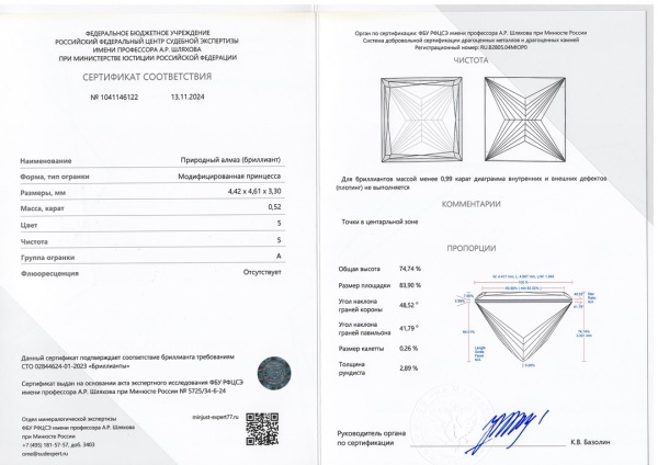 Бриллиант принцесса 0,520 карат