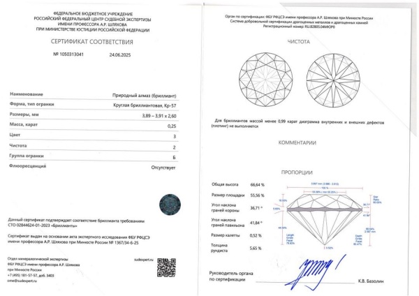 Бриллиант  0,250 карат