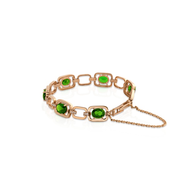 Браслет из желтого золота с хромдиопсидом и бриллиантами