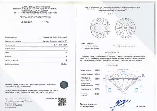 Бриллиант круглый 1,000 карат