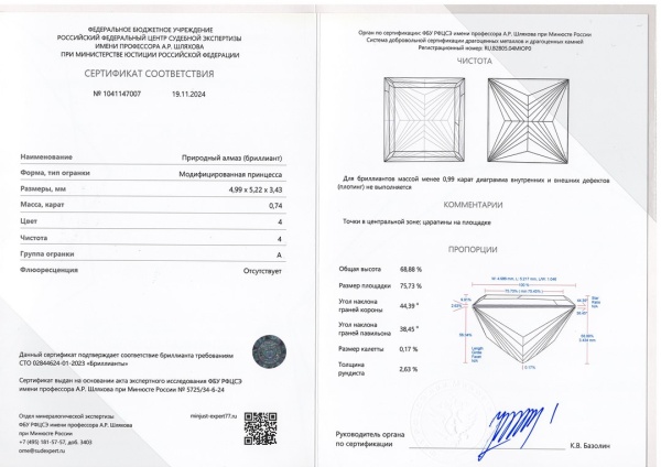 Бриллиант принцесса 0,740 карат
