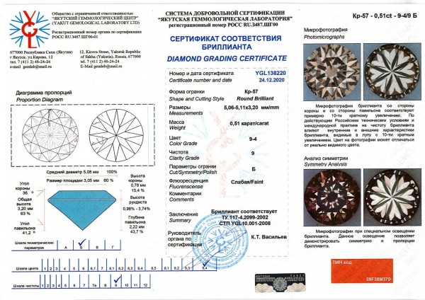 Бриллиант круглый 0,510 карат