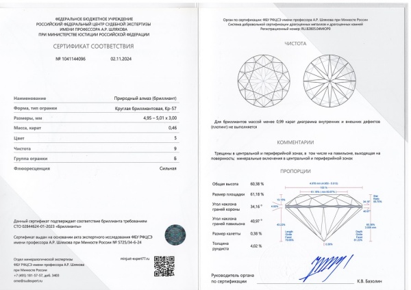 Бриллиант круглый 0,460 карат