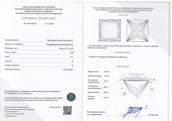 Бриллиант принцесса 0,590 карат