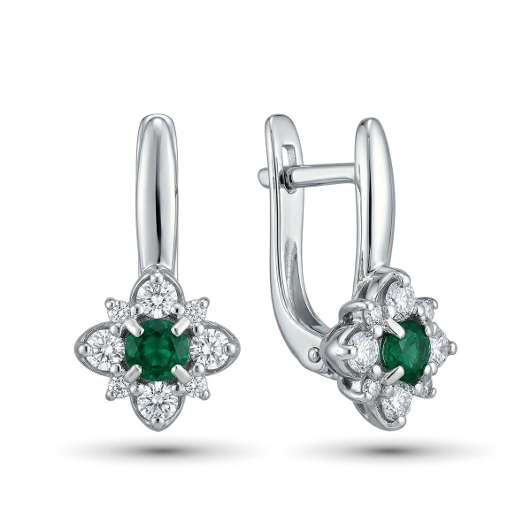 Серьги из белого золота с изумрудом и бриллиантами
