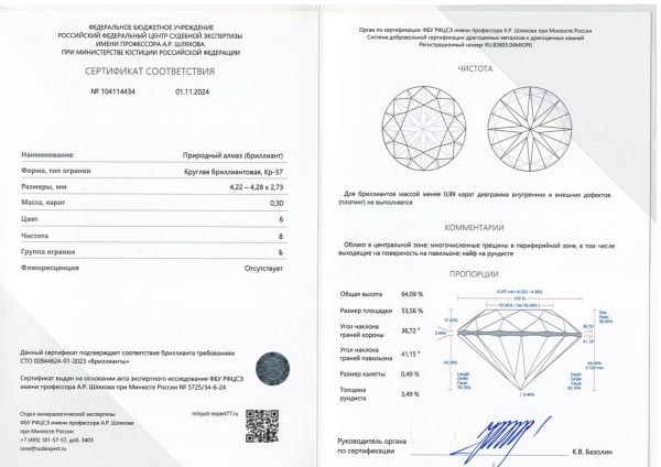 Бриллиант круглый 0,300 карат