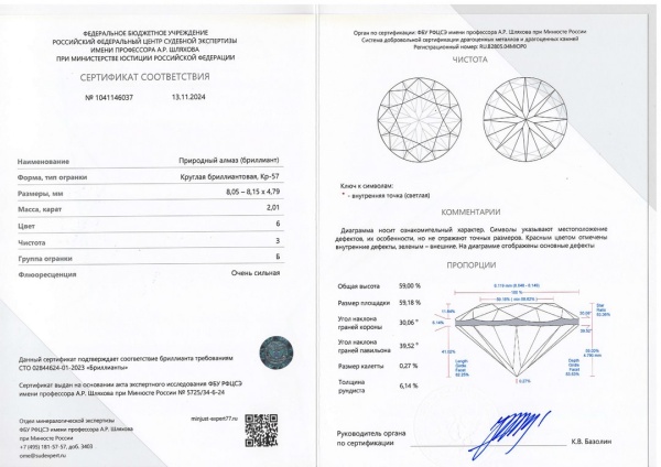 Бриллиант круглый 2,010 карат