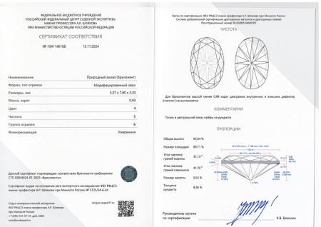 Бриллиант овал 0,930 карат
