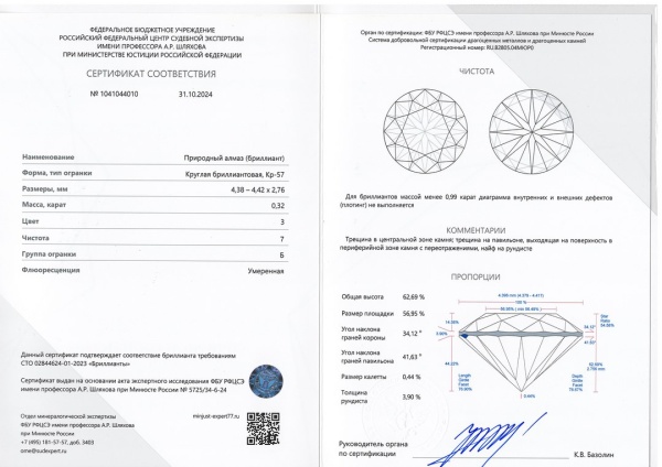 Бриллиант круглый 0,320 карат