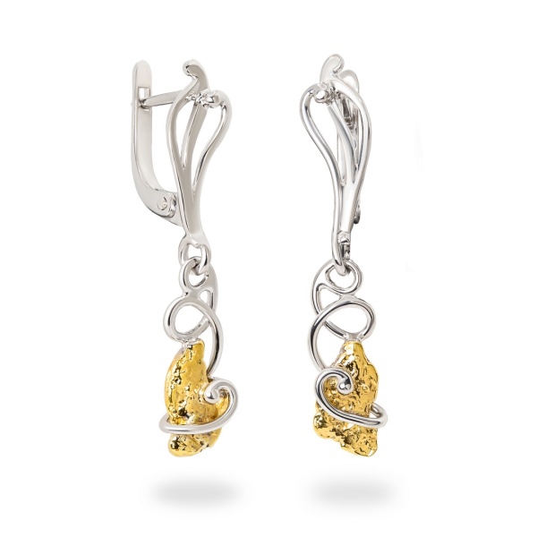 Серьги из белого золота с самородком