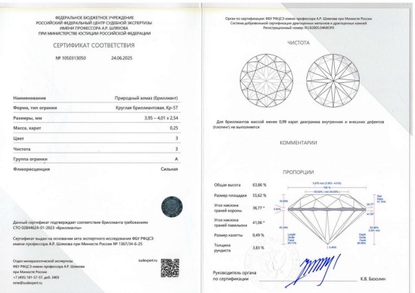 Бриллиант  0,250 карат