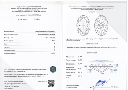 Бриллиант овал 0,610 карат