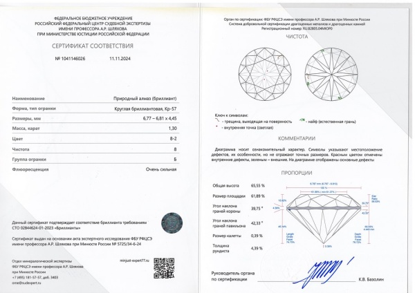 Бриллиант круглый 1,300 карат