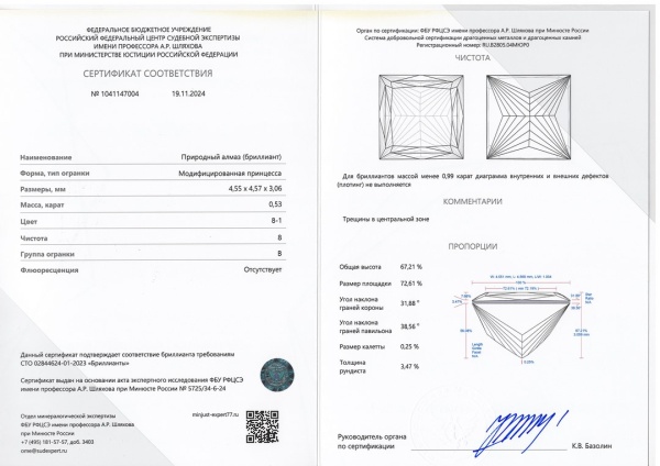 Бриллиант принцесса 0,530 карат