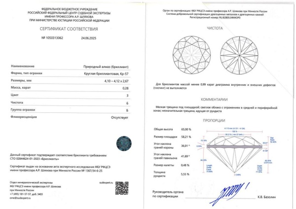 Бриллиант  0,280 карат