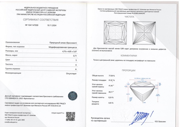 Бриллиант принцесса 0,710 карат