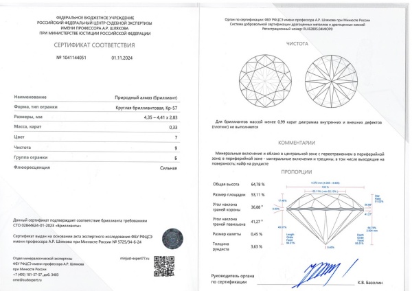 Бриллиант круглый 0,330 карат