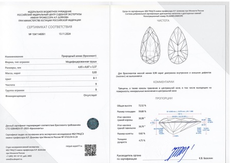 Бриллиант груша 0,830 карат