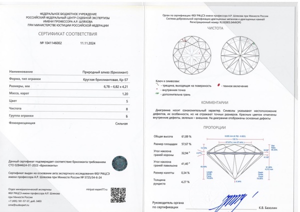 Бриллиант круглый 1,200 карат