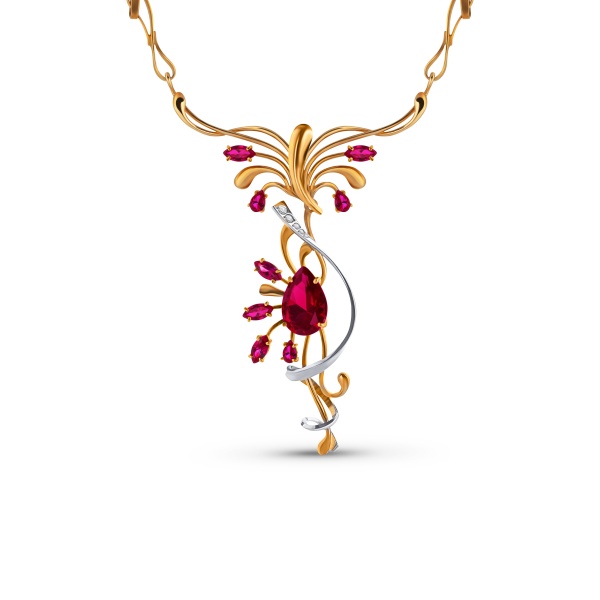 Колье из комбинированного золота с корундом и бриллиантами