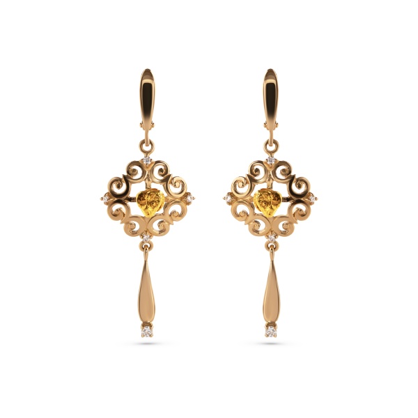 Серьги из желтого золота с самородком и бриллиантами