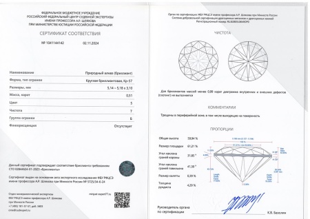 Бриллиант круглый 0,510 карат